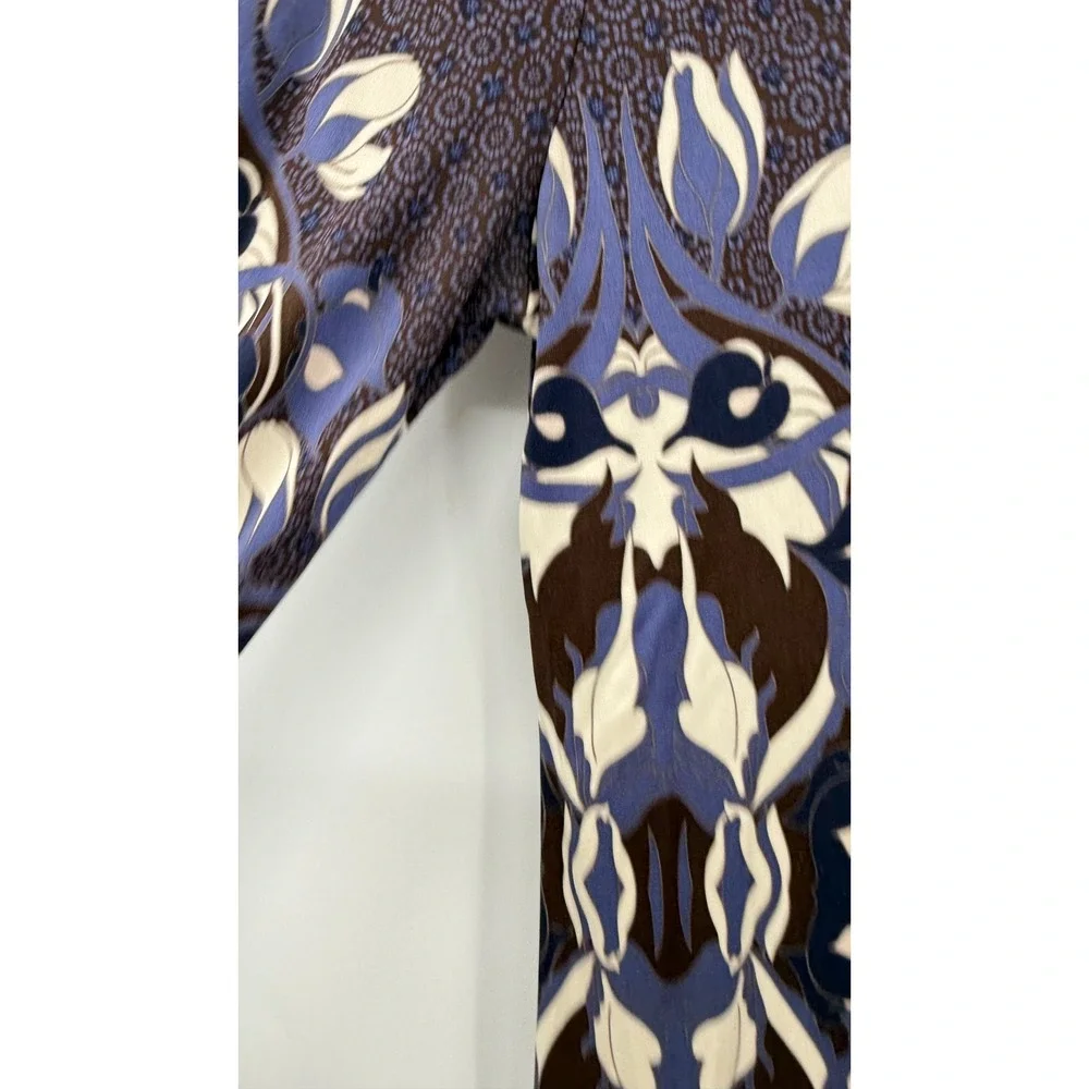 Tory Burch M Midi Sheath‎ Dress Womens Purple Blue Medallion Floral Long Sleeve